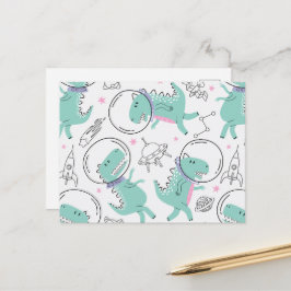 Dinosaurier, Niedliche Dinosaurier, Raumschiff, St Postkarte