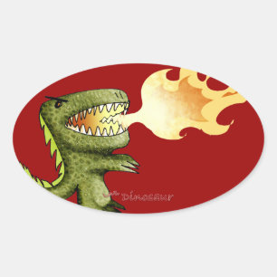 Dinosaurier oder Dragon Kinder Kunst mit Loston Wa Ovaler Aufkleber