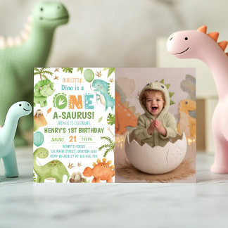 Dinosaurier One-A-Saurus 1. Geburtstagsfeier Foto Einladung