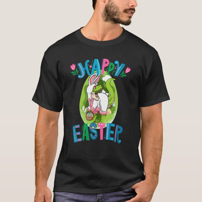 Dinosaurier Osterkorb mit Eiern Frohe Ostern T-Shirt (Vorderseite)