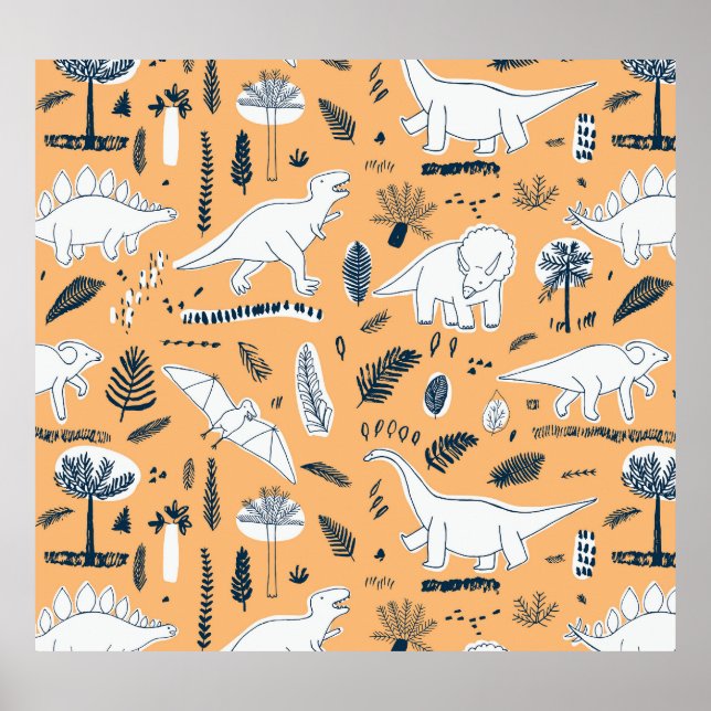 Dinosaurier & Palm Blätter: Fun Pattern Poster (Vorne)