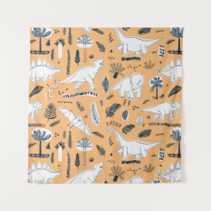 Dinosaurier & Palm Blätter: Fun Pattern Wandteppich