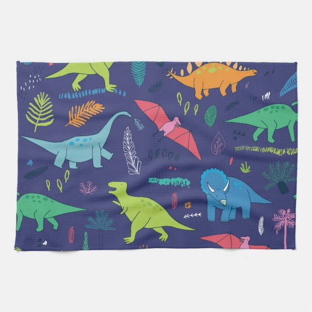Dinosaurier Palms tropisches Vintages Muster Geschirrtuch (Horizontal)