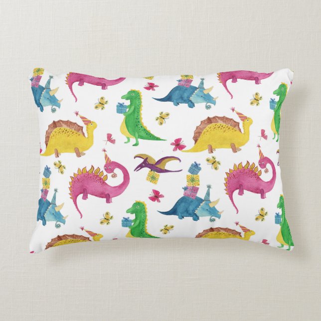 Dinosaurier-Party: Aquarellmuster. Dekokissen (Vorderseite)