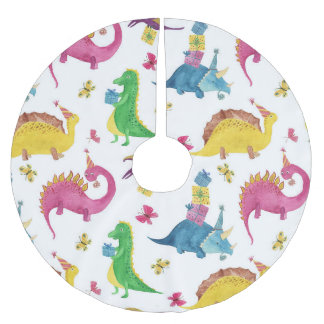 Dinosaurier-Party: Aquarellmuster. Polyester Weihnachtsbaumdecke