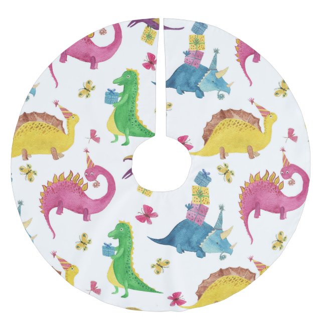 Dinosaurier-Party: Aquarellmuster. Polyester Weihnachtsbaumdecke (Vorderseite)