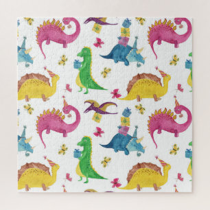 Dinosaurier-Party: Aquarellmuster. Puzzle