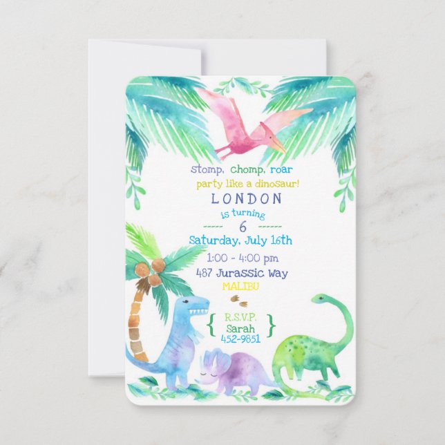 Dinosaurier-Party Einladung (Vorderseite)
