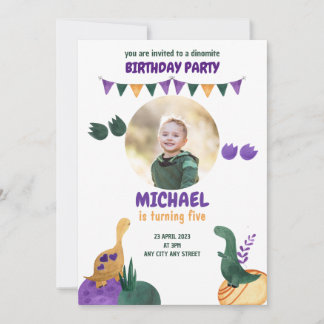 Dinosaurier Party Green Lila Dinomite Boy Geburtst Einladung