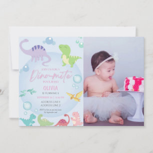 Dinosaurier Party Mädchen Foto Geburtstag Einladung
