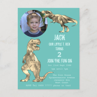 Dinosaurier Party T Rex Boys 2. Geburtstag Aquamar Einladungspostkarte