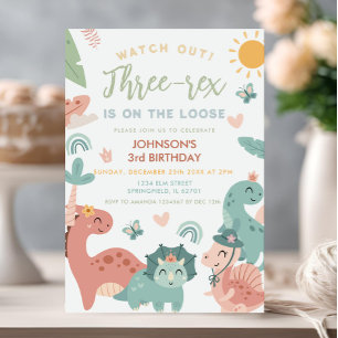 Dinosaurier Pastel 3. Geburtstags-Party Einladung