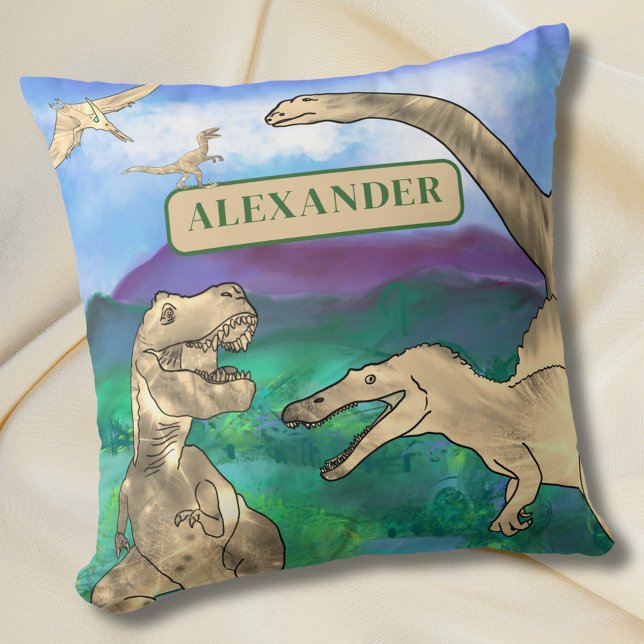 Dinosaurier personalisiert kissen (Dinosaur personalized name pillow for boys. Fun dino kids bedroom home decor. T-Rex  velociraptor )
