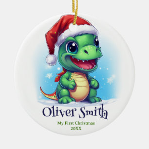 Dinosaurier Personalisierter Name Erster Weihnacht Keramik Ornament