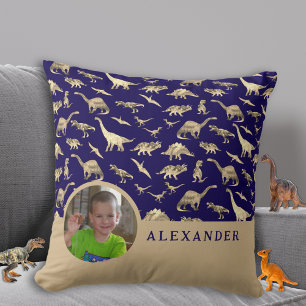 Dinosaurier Personalisiertes Foto und Name Blau Kissen
