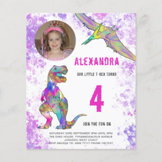 Dinosaurier Pink Geburtstagsparty Foto Budget Flyer