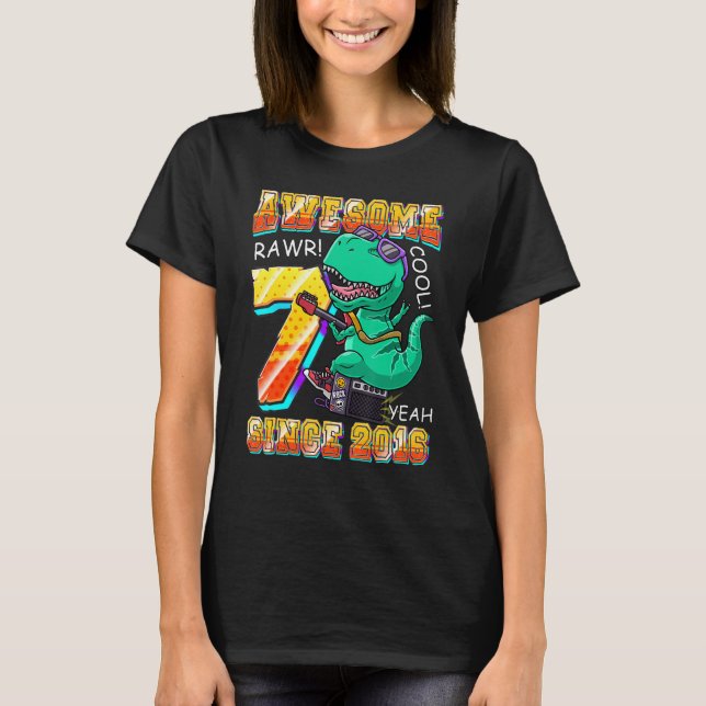Dinosaurier Play Guitar Phantastisch seit 2016 Rex T-Shirt (Vorderseite)