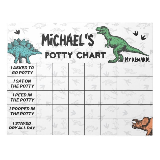Dinosaurier Potty Chart Personalisiert Name & Aufg Notizblock (Vorderseite)