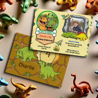 Dinosaurier Prähistorischer Cartoon Foto Geburtsta Einladung