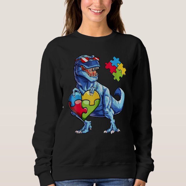 Dinosaurier Puzzle Piece Autismus Sensibilisierung Sweatshirt (Vorderseite)