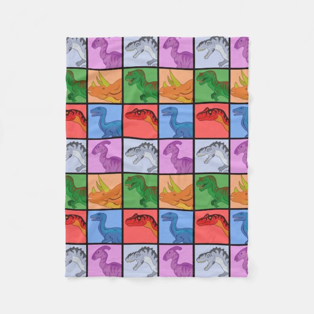 Dinosaurier-Quadrate (gekachelt) Fleecedecke (Vorderseite)