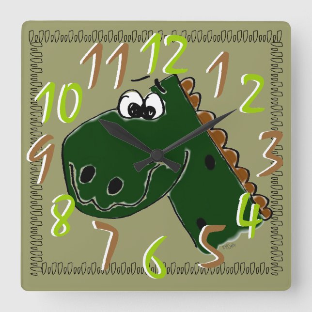 Dinosaurier Quadratische Wanduhr (Vorderseite)