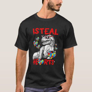 Dinosaurier Rex I Steal Hearts Autismus Bewusstsei T-Shirt
