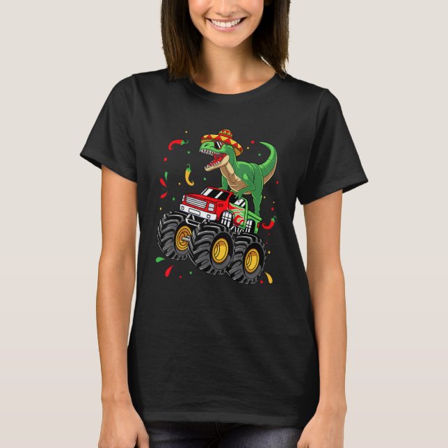 Dinosaurier rex Monster Truck Cinco de Mayo Kinder T-Shirt (Vorderseite)