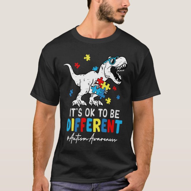Dinosaurier Rex Verschiedene Autismus Aufklärung M T-Shirt (Vorderseite)