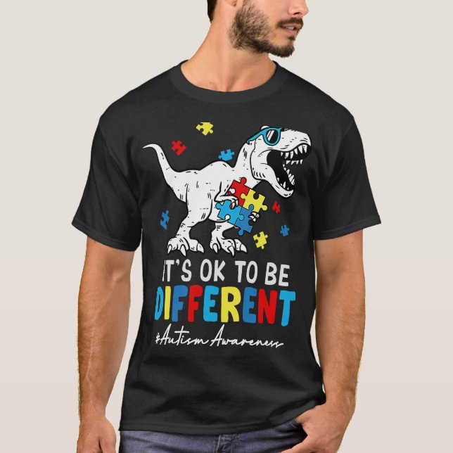 Dinosaurier Rex Verschiedene Autismus Aufklärung M T-Shirt (Vorderseite)