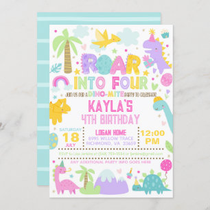 Dinosaurier Roar zum 4. Geburtstag Einladung