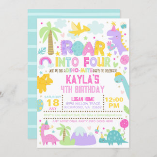 Dinosaurier Roar zum 4. Geburtstag Einladung