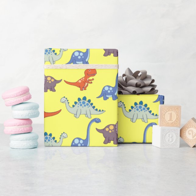 Dinosaurier Rock auf Lemon Wrapping Paper Geschenkpapier (Babyparty)