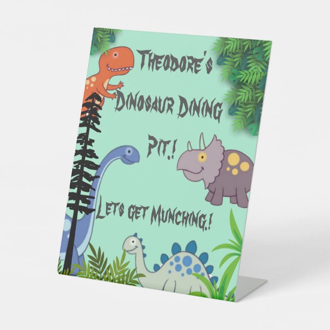 Dinosaurier Rock Birthday Party Snacks Sign Sockelschild (Vorderseite)