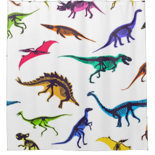 Dinosaurier-Silhouetten: Vintages Skizzenmuster. Duschvorhang