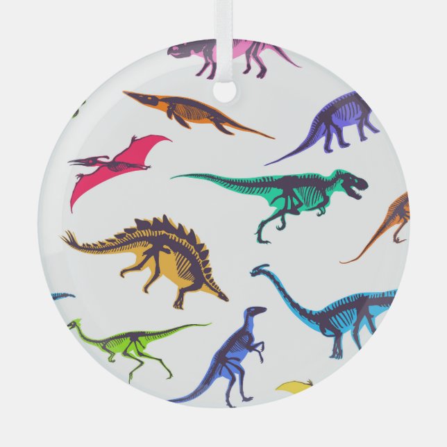 Dinosaurier-Silhouetten: Vintages Skizzenmuster. Ornament Aus Glas (Vorderseite)