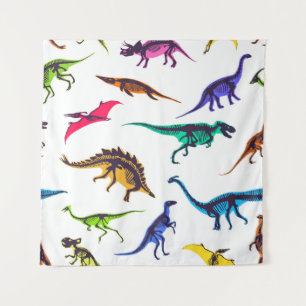 Dinosaurier-Silhouetten: Vintages Skizzenmuster. Wandteppich