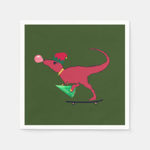 Dinosaurier Skater Weihnachtsfeier Mod Serviette