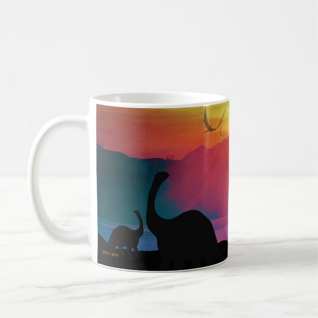Dinosaurier-Sonnenuntergang Kaffeetasse (Links)