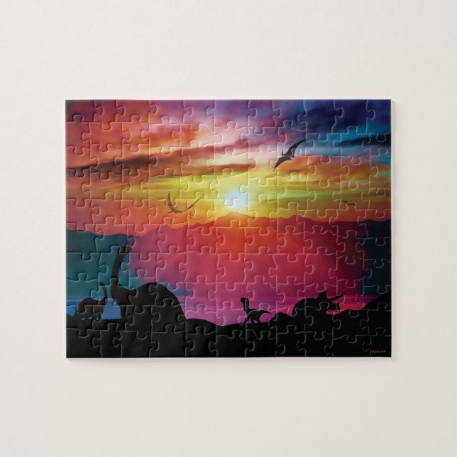 Dinosaurier-Sonnenuntergang Puzzle (Horizontal)