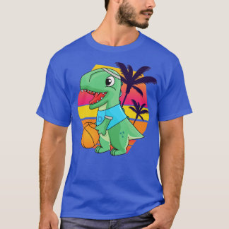 Dinosaurier spielen Basketball-Retro-Stil grünes D T-Shirt