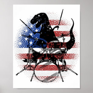 Dinosaurier spielen Trommeln US Flag Poster