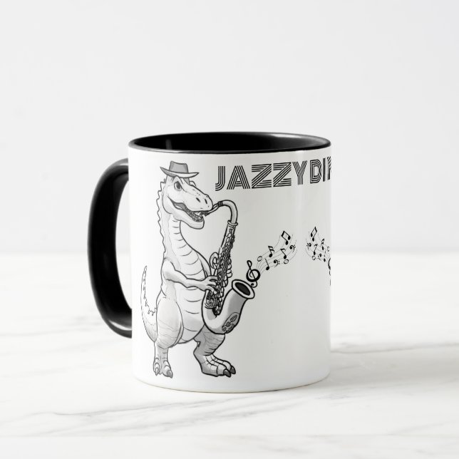 Dinosaurier spielt Saxophon-Tasse Tasse (Vorderseite Links)