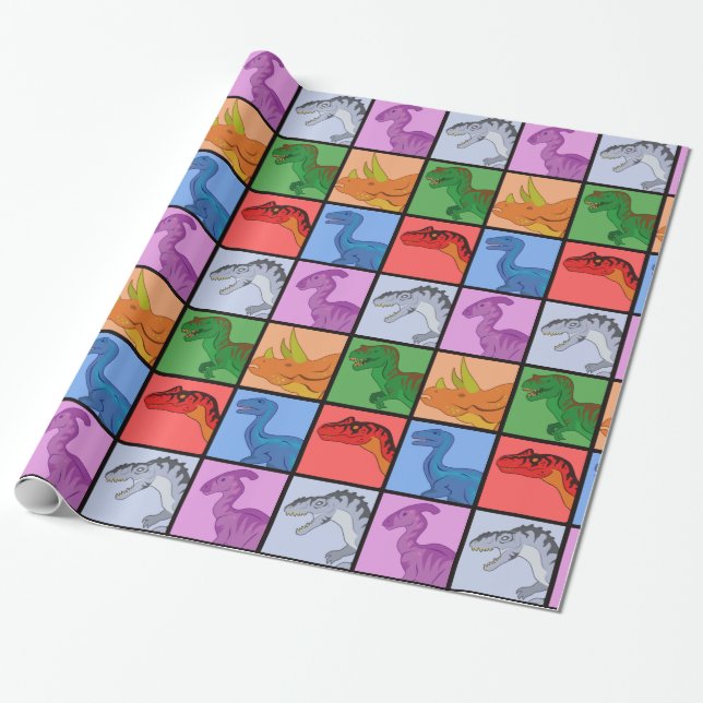 Dinosaurier Squares Geschenkpapier (Ungerollt)