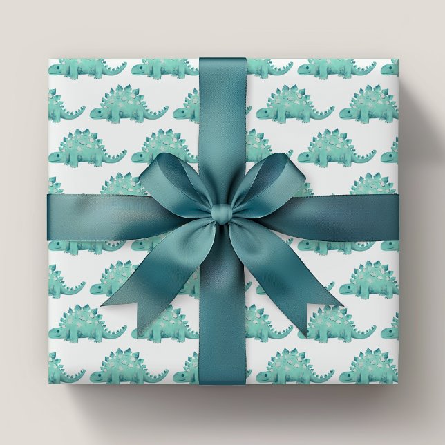 Dinosaurier Stegosaurus Kindergeburtstag Geschenkpapier Set (Kids stegosaurus green dinosaur wrapping paper sheets. Matching products available. )