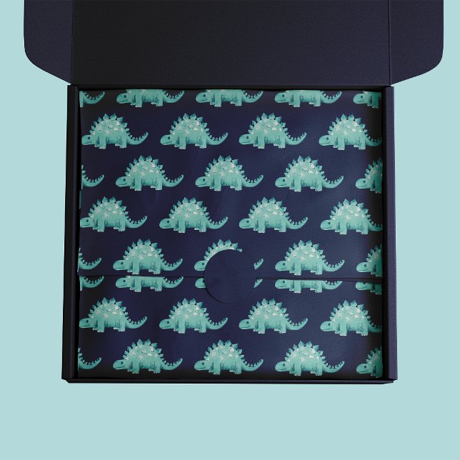 Dinosaurier Stegosaurus Kindergeburtstag Seidenpapier (Kids dinosaur pattern tissue paper on dark navy blue background)
