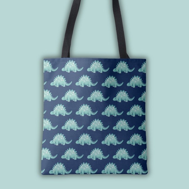 Dinosaurier Stegosaurus Muster (Stegosaurus dinosaur tote bag in blue and green.)