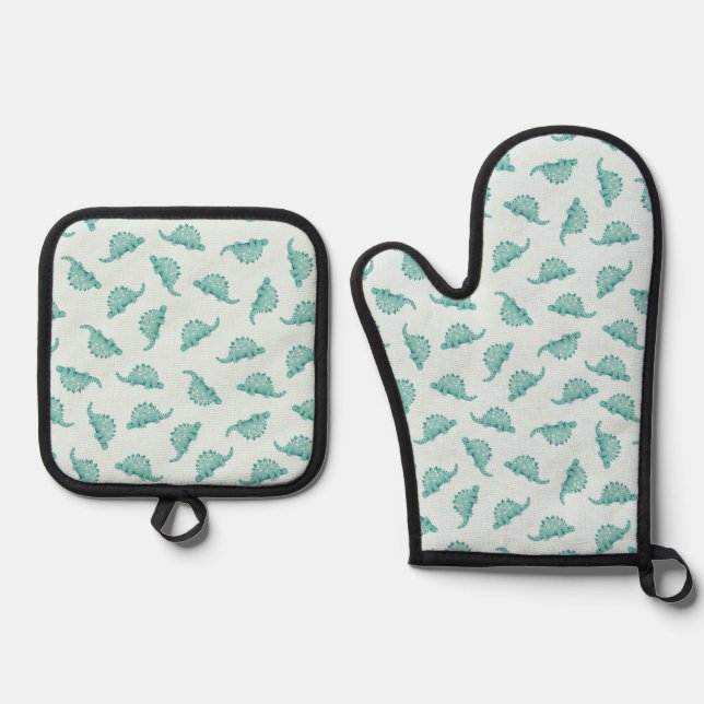 Dinosaurier-Stegosaurus-Muster Ofenhandschuh & Topflappen-Set (Vorderseite)