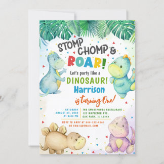 Dinosaurier Stomp Chomp & Roar! 1. Geburtstagskind Einladung