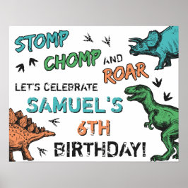 Dinosaurier Stomp Chomp Roar Geburtstagsparty, jed Poster